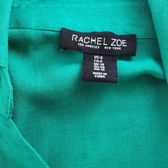 Rachel Zoe Wrap Dress Women's Size 6 Green Linen Blend Long Sleeves - Picture 10 of 12